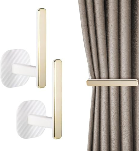 BRIOTA 2 Pcs Curtain Holders, White Curtain Holdbacks, Self Adhesive Curtain Hooks, L Shaped Plastic Wall Mounted Tiebacks for Home, Office Decorative Window Drapery