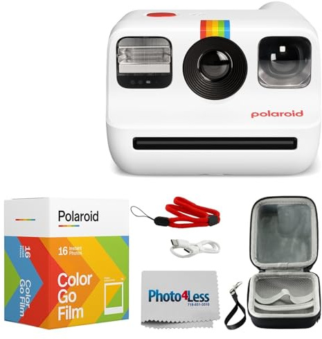 Polaroid Go Generation 2 - Mini cámara instantánea (blanco) con película de color Polaroid GO, paquete doble, funda de transporte rígida, paño de limpieza de lentes