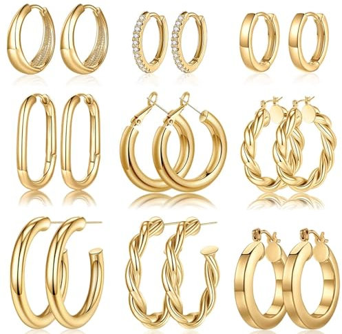 TINGN Gold Hoop Ohrringe - 14k Gold plattiert Small Creolen Ohrringe Set für Frauen Trendy Hypoallergenic Womens Hoops Huggie Ohrstecker, Goldschmuck für Frauen, Geschenke für Frau