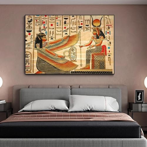 Leinwandgemälde, Wandkunst, Dekor, ägyptischer Hintergrund, antike Hieroglyphen, Waffen, Gemälde, Leinwanddrucke, Schlafzimmer, Büro, Dekoration, 40 x 60 cm (12 x 24 Zoll) mit schwarzem Rahmen