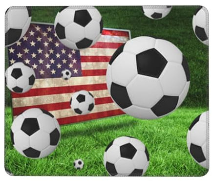 JCAKES Computer-Mauspad, niedlicher Fußball, USA-Flagge, Mauspad, rechteckig, rutschfeste Gummiunterseite, Mauspad, Muster, Mauspad, für Büro- und Heimspiele