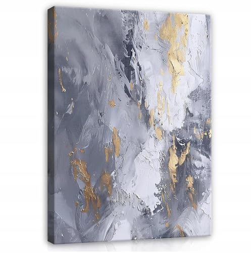 WallArena Leinwand Bilder Abstrakt - 30x40 cm - Grau Gold Aquarell | Leinwandbilder, Bild auf leinwand, Wandbild XXL groß Wandbilder für Wohnzimmer Schlafzimmer Wohnzimmerbilder