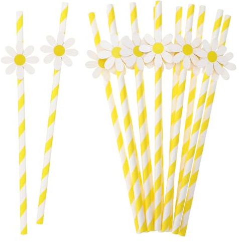 Molain Lot de 30 pailles en papier jetables en forme de marguerite pour fête prénatale, projets de bricolage, anniversaire, mariage, fête prénuptiale (jaune)
