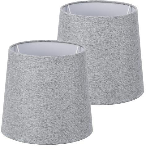 Navaris Set 2x Paralume Lampada - Tessuto Bianco Interno Bianco - Para Lume Abatjour - Luce da Tavolo con Lampadina E14 - Paralumi Neri Ø 172-137 x 152 mm