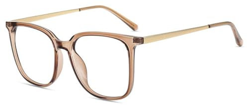 Firmoo Blue Light Blocking Reading Glasses 0.75 for Men/Women, Clear Brown Square Computer Eyewear Anti Eye Strain Reader Glasses