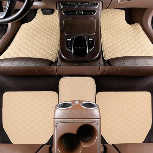 5 Stück Leder Auto Fußmatten für BMW X5 2012-2023 5seats, Wasserdicht Anti-Rutsch Teppich Matten Vorne Hinten Schutz Bodenmatten,F Beige