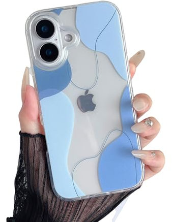 DEFBSC Compatible with iPhone 16 Case, Transparent Color Mix Aesthetic Phone Case Design Soft TPU Bumper Slim Thin Shock-Absorbing Protective Phone Case for iPhone 16 - Blue