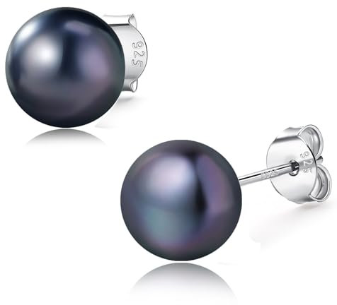 YAMI Akoya Schwarze perlenohrringe, 9-9,5mm 925 silber perlenohrstecker,Hypoallergene halbkreis-perlenohrringe, Exquisiter Luxusschmuck für Verschiedene besondere Feiertage,Unisex-Geschenke.