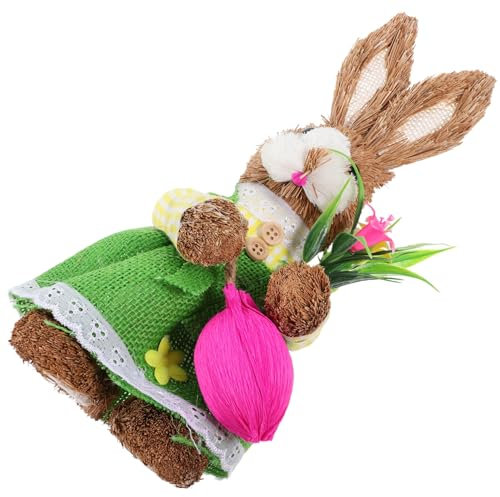 RORPOIR Lapin Quenouilles De Pâques Lapin De Pâques Tissé en Paille Figurine De Lapin Tissée Décor De Lapin De Bureau Figure De Lapin De Pâques Cotillons De Pâques Herbe De Quenouille