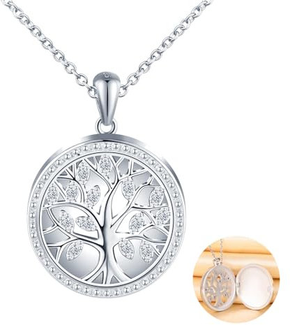 MICSAVI Collana Foto Personalizzata in Argento 925 Medaglione Albero della vita per Donna, Ciondolo Albero Portafoto con Zirconi, Regalo Gioielli per Madre Figlia Fidanzata