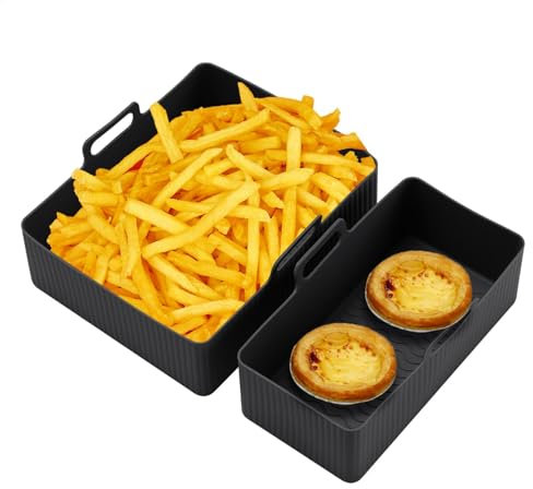 Air Fryer Liners, Rectangular Air Fryer Basket, Air Fryer Baking Tray, Silicone Baking Tray, 2x Silicone Pot Baking Tray, Multifunctional Baking Tray for Home, Studio, and Restaurant Use