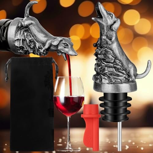 MR.BARWARE Dachshund Wine Aerator Pourer Spout for Alcohol, Silver Sausage Dog Bottle Pourer and Stopper for Spirit Wine Champagne, Birthday Gifts, Father Day Gifts, Dachshund Gifts for Men Women