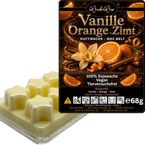 WonderWax® Duftriegel 6 x Duftwachs Sterne Weiß Spicy Vanille Orange Zimt | Farbe: Weiß | Raumduft für Duftlampen, Wax Melt, Sojawachs, Indoor Duftöl Wachs schmelzen für Aromalampe