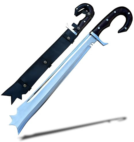 Maciejowski Falcata Machete – 45,7 cm handgeschmiedete Klinge mit Palisandergriff – voller Tang, langlebiger 5160 Stahl, gehärtet und geschärft mit lederumwickelter Scheide