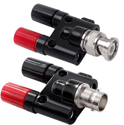 KUOQIY 2 Stücke BNC auf 2 x 4mm Dual Bananenbuchse Binding Post Koaxial Adapter für Oszilloskop-Kabel, RF Coaxial Splitter Doppelt Verbinder Jack, BNC auf Dual Bananen Klinke