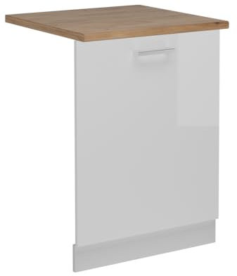 Vicco Geschirrspülblende R-Line, Geschirrspüler Fronttür, Weiß Hochglanz, 60 cm, AP Eiche