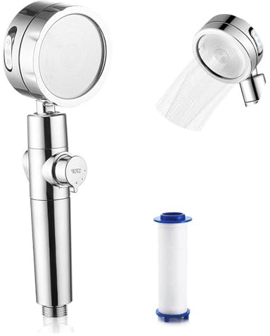 HAPPOW Duschkopf Hochdruck, Duschkopf Wassersparend, Duschkopf mit Filter, Handbrause Dusche mit 3 Wasserstrahlmodi, Ein-Knopf-Stopp, Internationale G1/2-Schnittstelle, für Baden und Spa