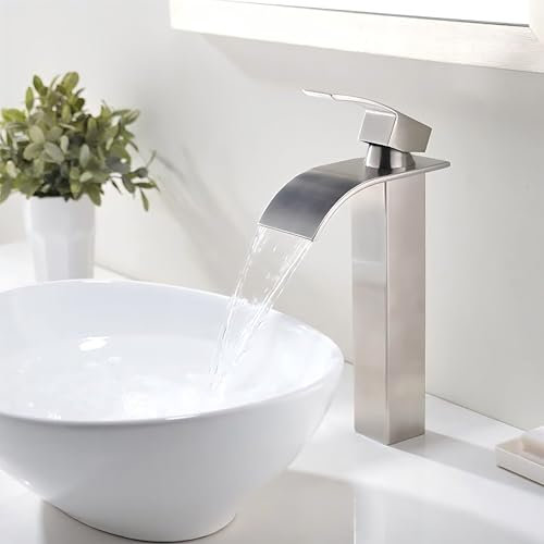 XWIHTR Rubinetto da bagno a cascata, rubinetto per lavabo, rubinetto per lavabo a una maniglia; bocca calda e fredda, silenzioso; rubinetto da bagno in ottone in acciaio inox (spazzolato-h)