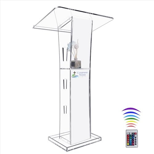 Afitdon Personalisierter Notenständer aus transparentem Acryl mit Aufbewahrungsregal, Kirchenstuhl mit 15 Farben von LED-Licht, Stabilitätsständer für Kirche, Konferenz
