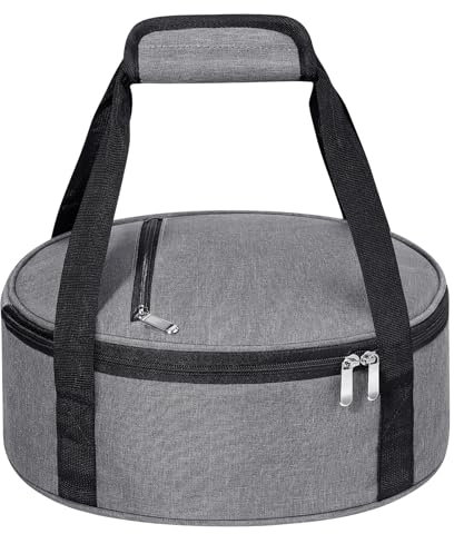 MIAOJIE Runder isolierter Auflaufform, Kuchentragetasche, tragbare Auflaufform für heiße oder kalte Speisen, Lunch-Tasche für Partys, Picknick, passend für 31,8 cm große Auflaufform, Grau