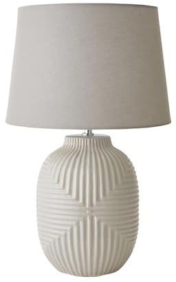 ValueLights | Harrison Tapered Shade Grey Geo Ribbed Pattern Gloss Large Table Lamp with Bulb | Table Lamps, Home Décor & Improvement Essential | Light Bulb Included