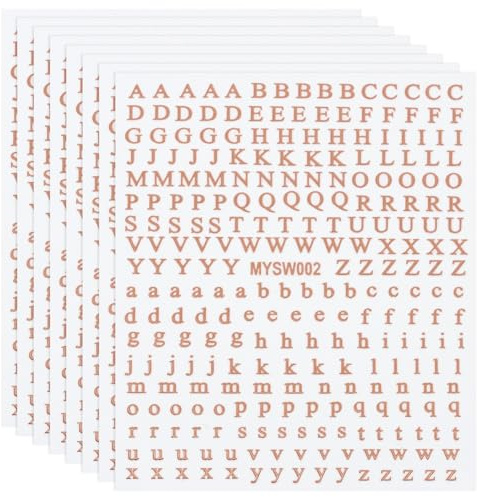 PATIKIL 8 Feuilles Autocollants De Lettres Pour Ongles Rose Gold | Décorations D'Ongles 3D Autocollantes Lettres Anglaises Petits Autocollants Alphabet Design Métallique Fluorescent
