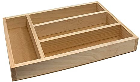 Acan Tradineur - Cubertero de Madera, 4 Compartimentos, Organizador de Cubiertos, Bandeja, Porta Utensilios para cajón, Cocina - 31,3 x 20,4 x 4 cm