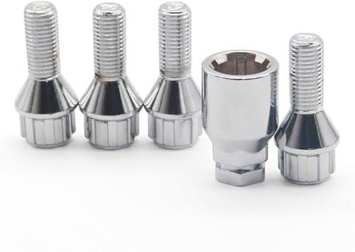 Bulloni Ruote Auto,Bulloni Ruota 4*M12 X 1.5 +1 Bullone di bloccaggio ruota in lega di alluminio Viti antifurto Dado Adatto for BMW E30 E36 E46 E81 E82 E87 E88 E90 2003-2013