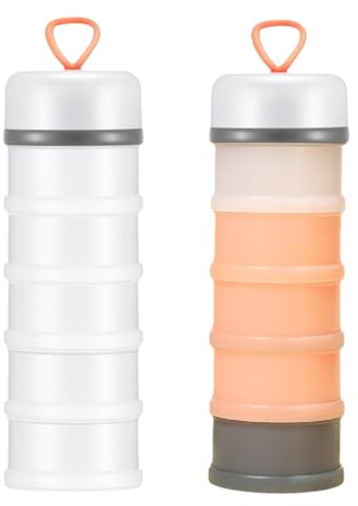 Pair of Stackable Protein Powder Dispensers with Multiple Compartments, White and Pink