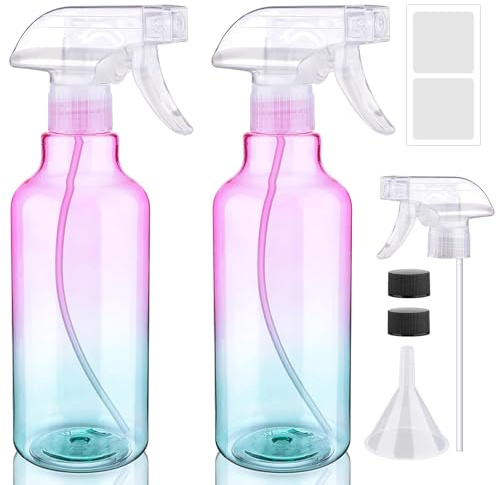 Hokretme Lot de 2 vaporisateurs vides en plastique - 500 ml - Rechargeables - Pour solutions de nettoyage, eau, plantes, animaux de compagnie, huiles essentielles, cheveux (dégradé)