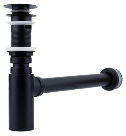 BEIYUANYA Pop Up Basin Waste with Bathroom Sink Trap Set, Black G11/4 Slotted Click Clack Waste, Stainless Steel Adjustable Drain Pipe for Bathroom Basins, Vessel Sinks with Overflow Hole