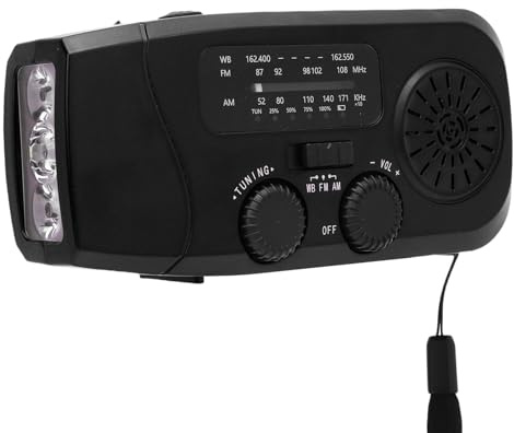 YUEHISY 2000mah Solar Hand Crank Radio AM FM WB Notfallwetterwarnung Radio mit 3 Lademethoden, IPX3, LED -Licht für Wandercamping Im Freien