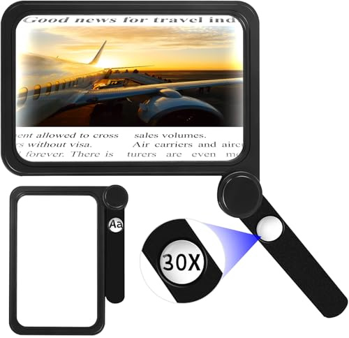 NZQXJXZ 5X 30X Leselupe für Senioren Groß, Große und Leichte Lupe, Handleselupe zum Einklappen, Volle Buchseite Vergrößerungsgläser, Ideal zum Bücher, Arbeit, Nähen, Lesen, Sehschwäche