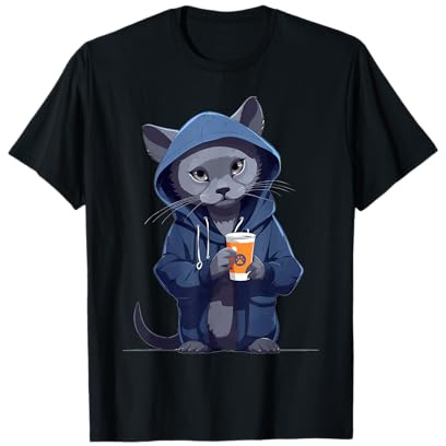 Chats Bleus Russes Motif avec Boisson Au Café Cacao T-Shirt