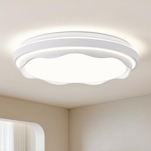 Qamra LED Deckenlampe, 39 cm Weiße Acryl Deckenleuchte | Runde Moderne deckenleuchte Minimalistisch für Wohnzimmer, Schlafzimmer, Küche, Flur und Dielen