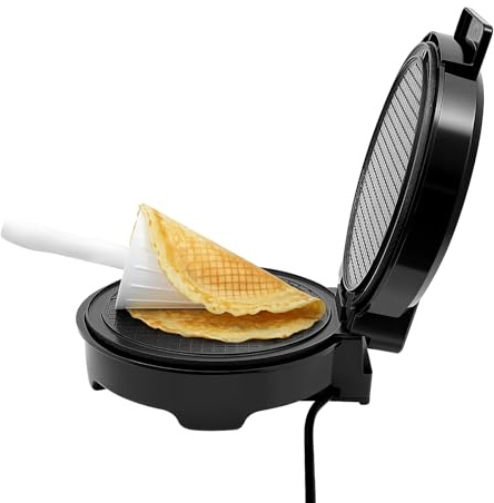 TONFEION 1200W Waffeleisen Rund Eiswaffeleisen mit Temperatursteuerung, Antihaft-Beschichtung, Doppelseitig Backen, Eistüten Waffeln für Eistüten und Waffelhörnchen, 24x21x10.5cm