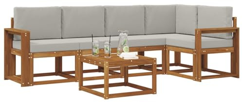 vidaXL Outdoor-Sofagarnitur mit Kissen 6 pcs Natürlich und Hellgrau, Cooles Garten-Sofa, modernes Outdoor-Eckmöbel, langlebige Terrassen-Sitzgelegenheit, gemütliches Lounge-Set für die Terrasse