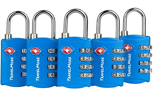 TSA-Gepäckschlösser mit 4-stelliger Zahlenkombination | TSA-Kofferschlösser für Flugreisen | TSA-Schloss für Koffer, Gepäck, Rucksack | Zahlenschloss | 5er-Pack, Blau