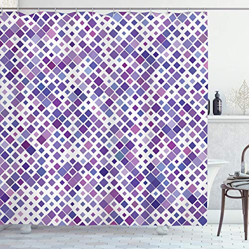 ABAKUHAUS Lavendel Duschvorhang, Lila Retro Artsy, mit 12 Ringe Set Stielvoll Modern, 175x200 cm, Violett Weiß Lila