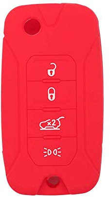 BROVACS Silicone Cover Protector Case Holder Skin Jacket Compatible with JEEP Renegade 4 Button Flip Remote Key Fob CV4757 Red