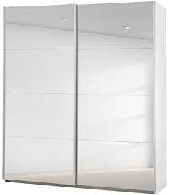 Rauch Möbel Caracas Schrank Kleiderschrank Schwebetürenschrank, Weiß mit Spiegel, 2-trg., inkl. Zubehörpaket Classic 2 Kleiderstangen, 4 Einlegeböden, 1 Hakenleiste, BxHxT 181x210x62 cm