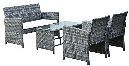 Outsunny 4 Stück Möbel Set Sofa 2 Sessel Gartentisch Metall, Rattan 108,5 x 61,5 x76,5 cm