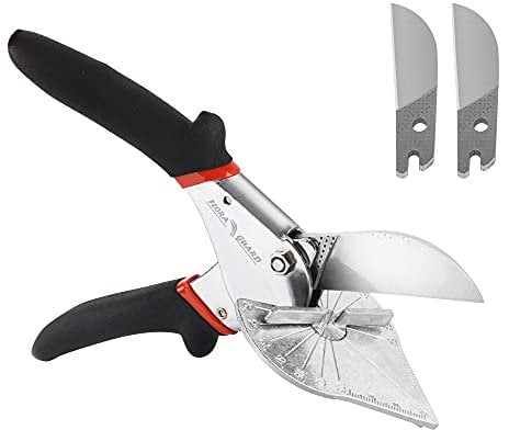 FLORA GUARD Forbici per tagli obliqui - Taglierina multi angolo da 45 a 135 gradi, forbici per guarnizioni per il taglio di legno tenero, plastica, PVC e altro, incluse 2 lame di ricambio