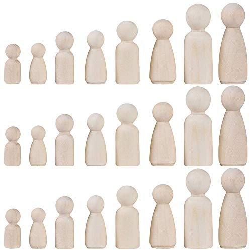 INTVN holzfiguren zum bemalen, 24 Holzfiguren Spielfiguren Basteln Holz Puppen Krippenfiguren Spielfiguren Mann Frau Junge Mädchen Kinder