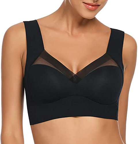 WOWENY Damen Nahtlos Spitzen BH ohne Bügel Weicher Damen Push-Up BH Gepolstert - Atmungsaktiver und Leichter, Klassische Bustier Damen BH Modern Feeling, L