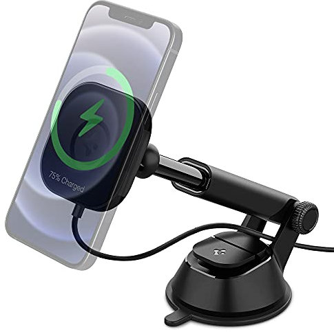 Spigen OneTap Pro Magfit Fast Wireless Car Charger Mount Designed for Magsafe, Car Phone Holder Compatible with iPhone 16 Pro Max, 16 Pro, 16, 16 Plus, and iPhone 15, 14, 13, 12 Models - Dashboard