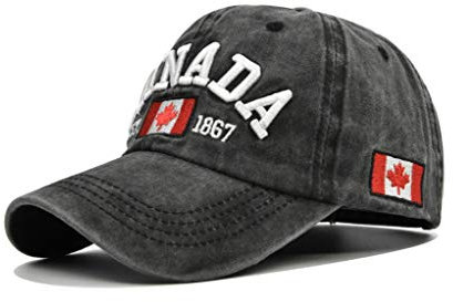 XibeiTrade Baseballkappe im Vintage-Stil, Kanada-Ahorn, für Damen und Herren, Baumwolle, Sport, Outdoor, lässiger Sonnenhut, Schwarz , M