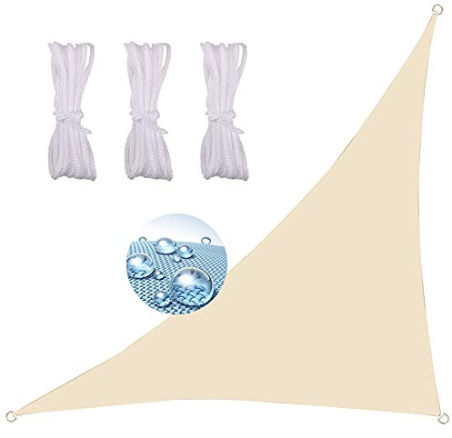 DYKL Vela Triangolare 3X4X5M, Completa di Corda Anti-Raggi UV Copertura per Terrazze Vela Ombreggiante Triangolare Impermeabile -Bianco-Beige