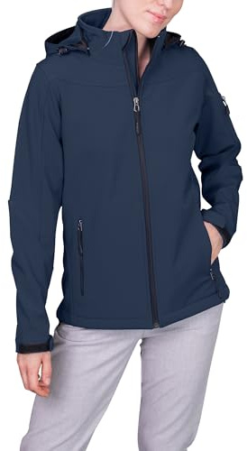 HRM Damen Hooded Softshell Jacket, navy, Gr. M I Premium Softshelljacke Damen wasserabweisend I 5.000mm Wassersäule I Funktionsjacke I Workwear I Hochwertige & nachhaltige Damen-Bekleidung