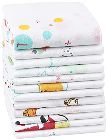 HOULIFE Kinder-Baumwoll-Taschentücher, 100% weiche Taschentücher, Cartoon-Druck, kleine niedliche Taschentücher für Kinder, Mädchen, Jungen, 12 Stück, Mehrfarbig, 13.7x13.7''